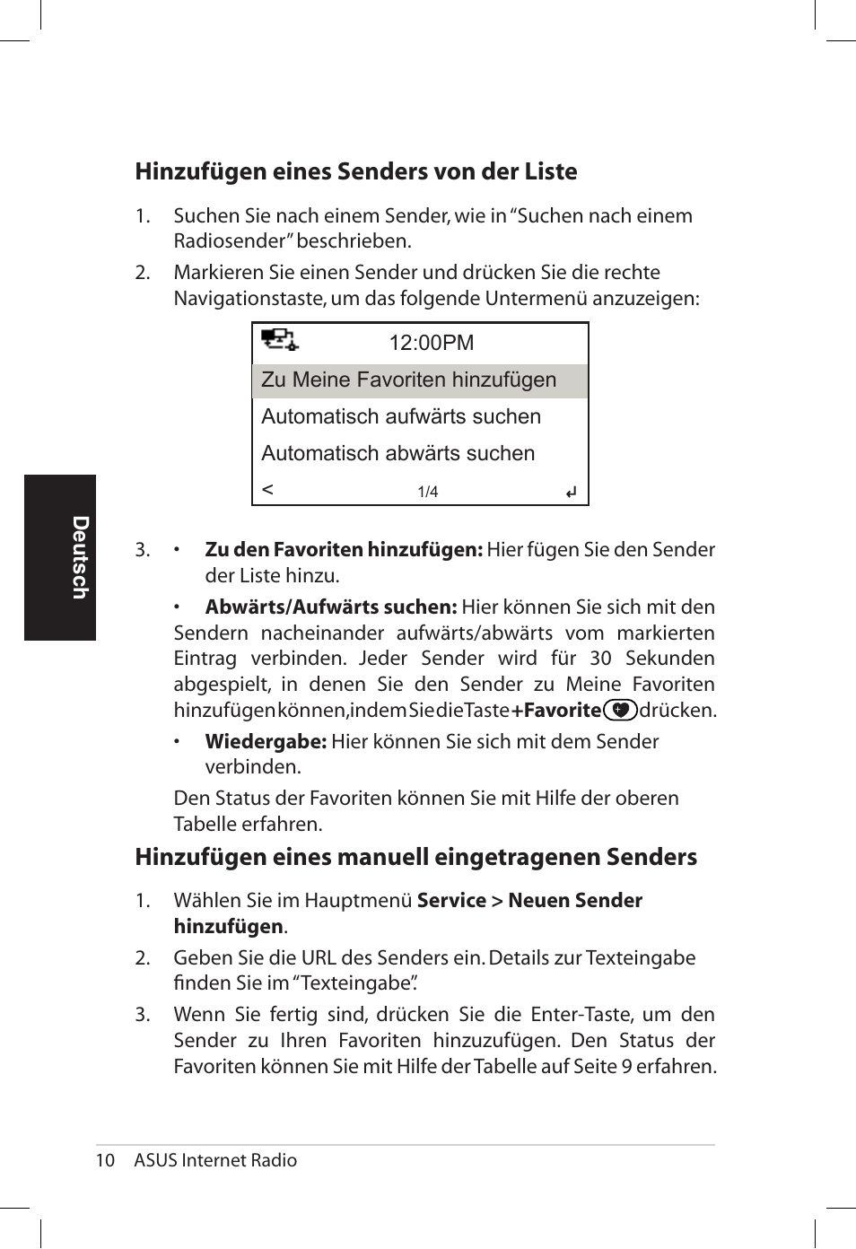 Inzufügen.eines.senders.von.der.liste, Inzufügen.eines.manuell.eingetragenen.senders | Asus AIR User Manual | Page 66 / 192