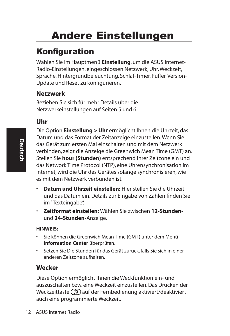 Andere einstellungen, Konfiguration, Netzwer | Wec�er | Asus AIR User Manual | Page 68 / 192