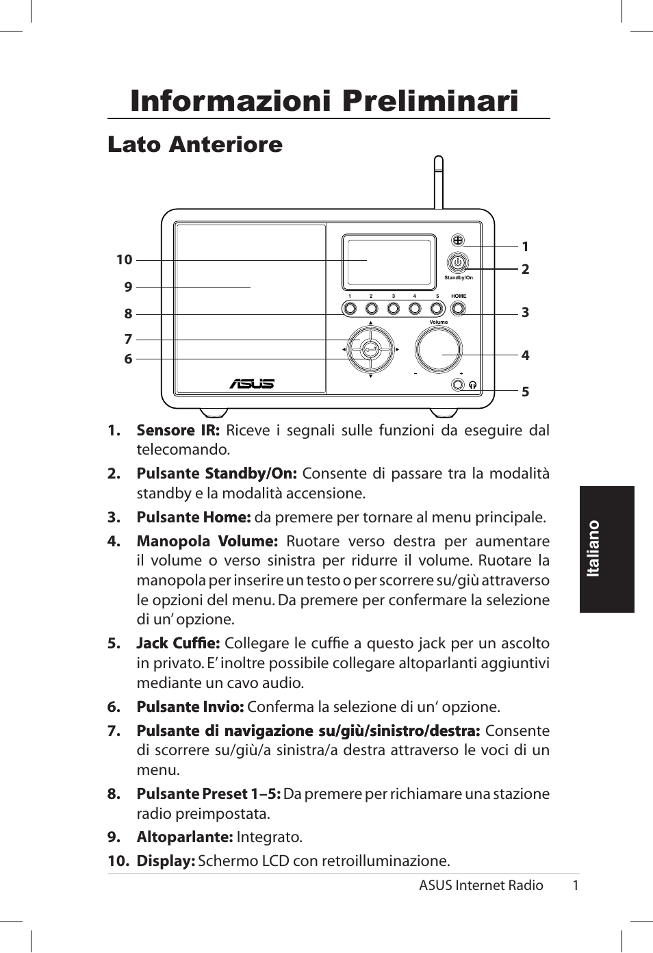 Informazioni preliminari, Lato anteriore | Asus AIR User Manual | Page 81 / 192