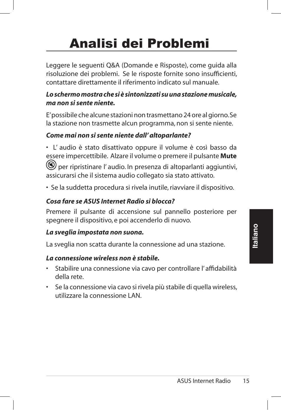 Analisi dei problemi | Asus AIR User Manual | Page 95 / 192