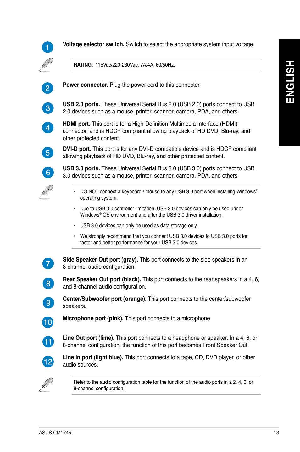 En gl is h en gl is h | Asus CM1745 User Manual | Page 13 / 70