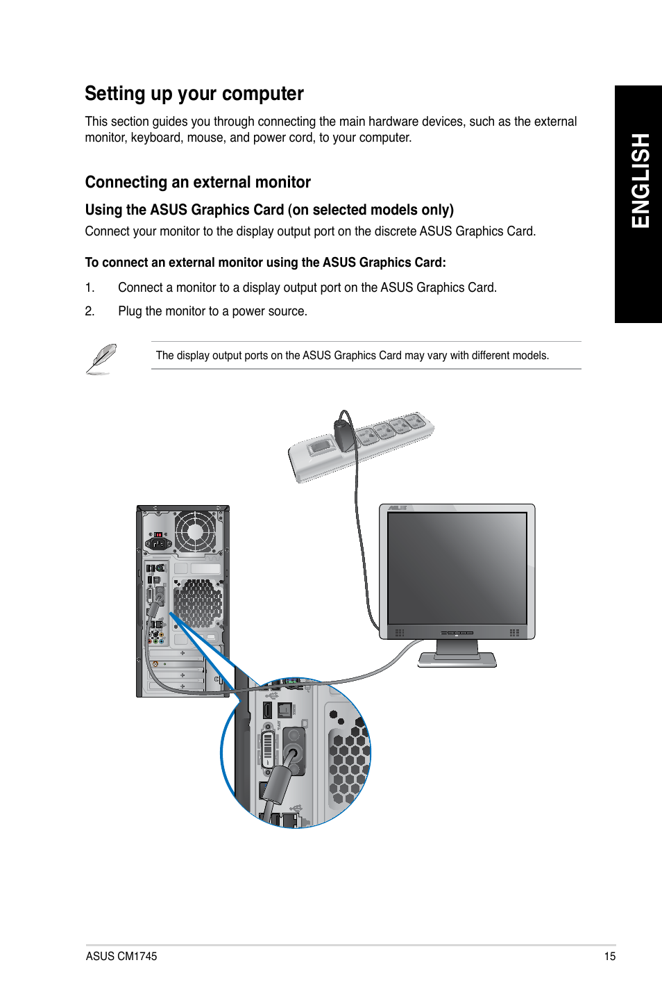 Setting up your computer, En gl is h en gl is h | Asus CM1745 User Manual | Page 15 / 70