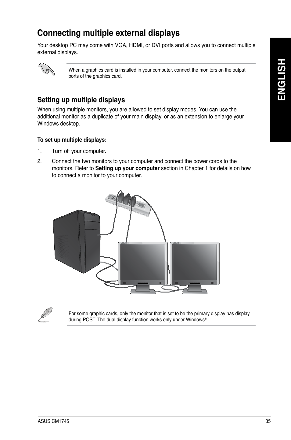 Connecting multiple external displays, En gl is h en gl is h | Asus CM1745 User Manual | Page 35 / 70