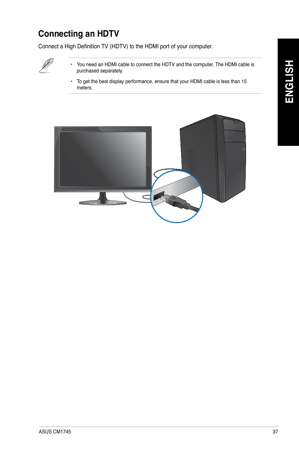 Connecting an hdtv, En gl is h en gl is h | Asus CM1745 User Manual | Page 37 / 70