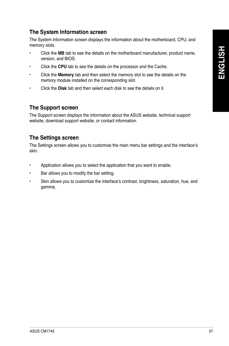 En gl is h en gl is h | Asus CM1745 User Manual | Page 57 / 70