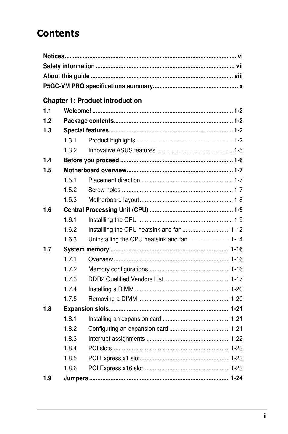 Asus P5GC-VM Pro User Manual | Page 3 / 94