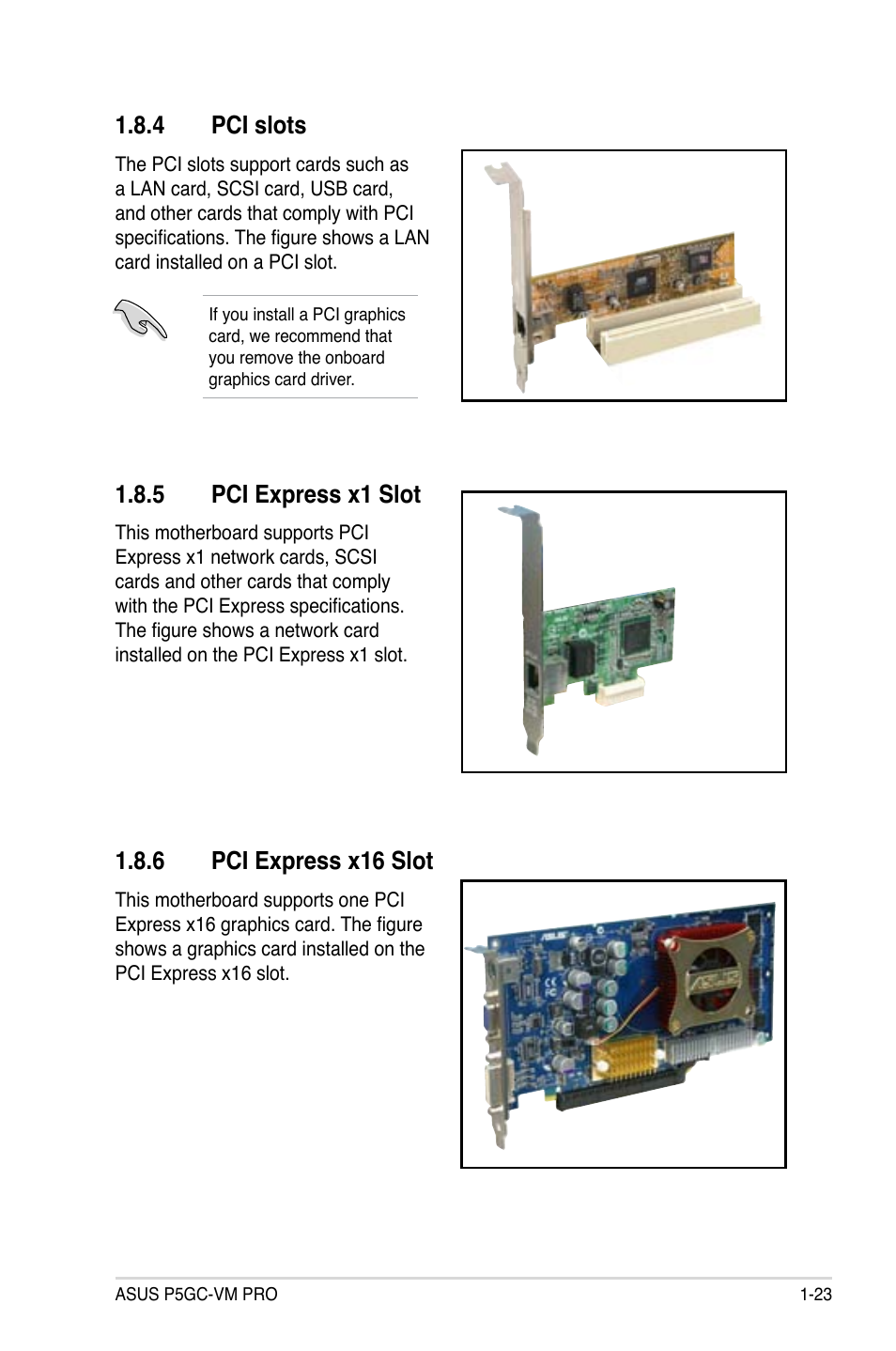 4 pci slots, 6 pci express x16 slot, 5 pci express x1 slot | Asus P5GC-VM Pro User Manual | Page 35 / 94