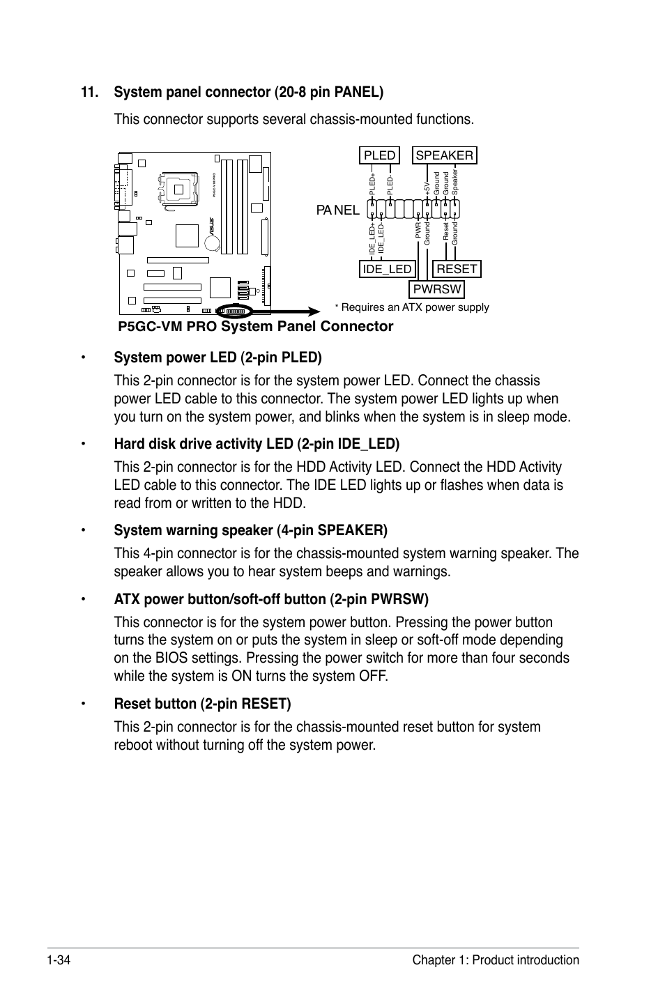 System panel connector | Asus P5GC-VM Pro User Manual | Page 46 / 94