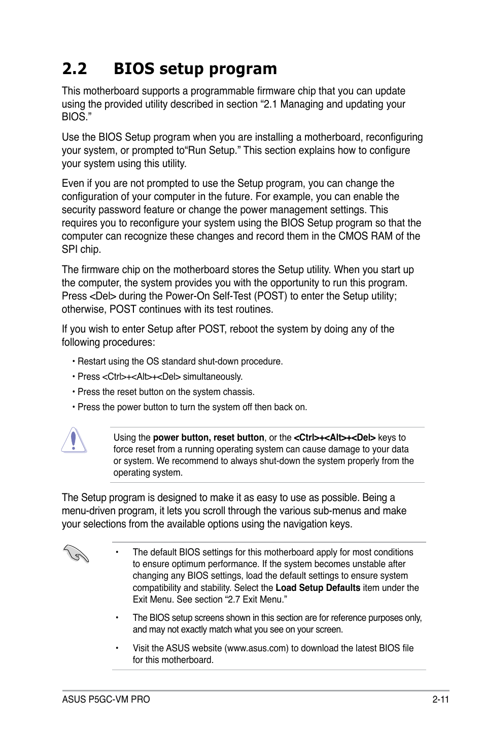 2 bios setup program | Asus P5GC-VM Pro User Manual | Page 57 / 94