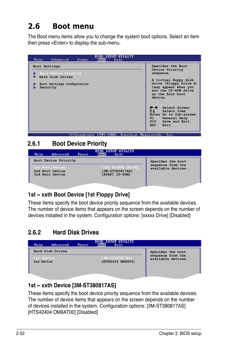 6 boot menu, 1 boot device priority, 2 hard disk drives | 1st ~ xxth boot device [1st floppy drive | Asus P5GC-VM Pro User Manual | Page 78 / 94