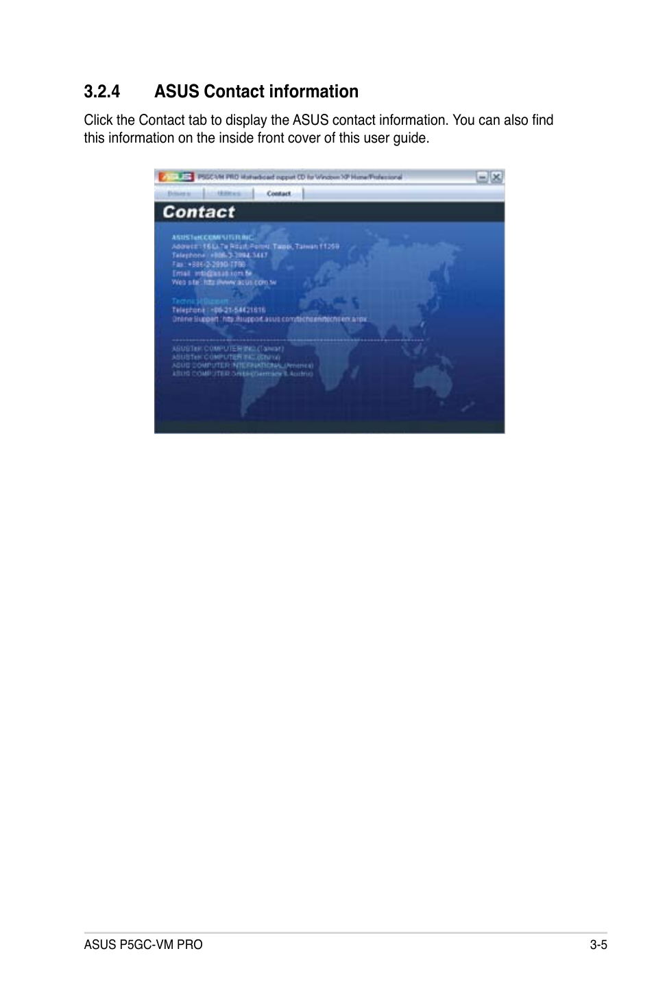 4 asus contact information | Asus P5GC-VM Pro User Manual | Page 89 / 94