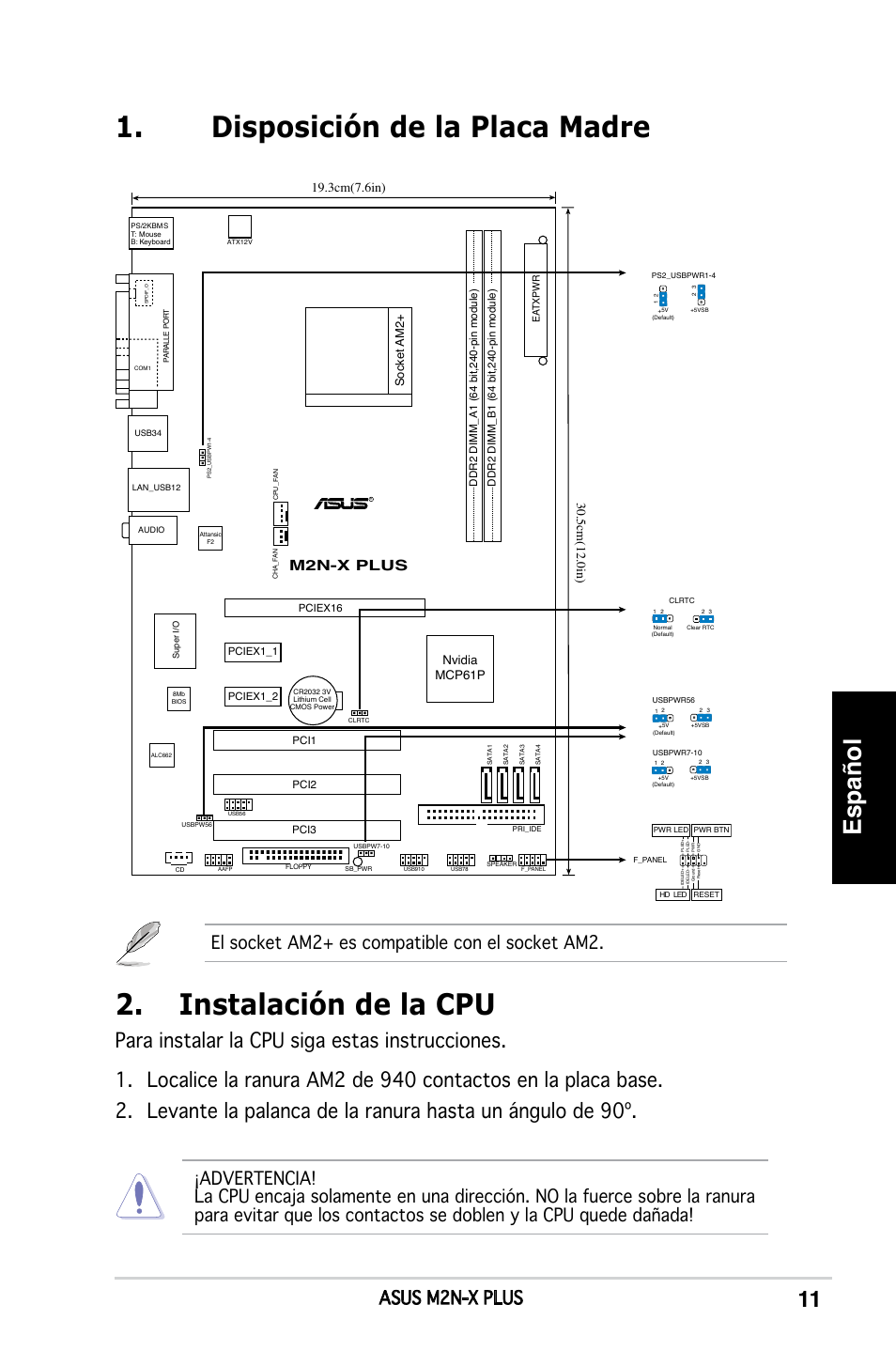 Español, Asus m2n-x plus, El socket am2+ es compatible con el socket am2 | M2n-x plus, Nvidia mcp61p | Asus M2N-X PLUS User Manual | Page 11 / 38