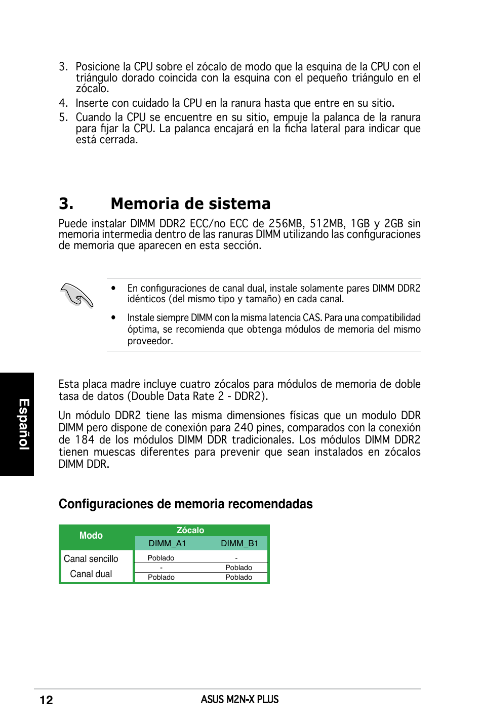 Español | Asus M2N-X PLUS User Manual | Page 12 / 38