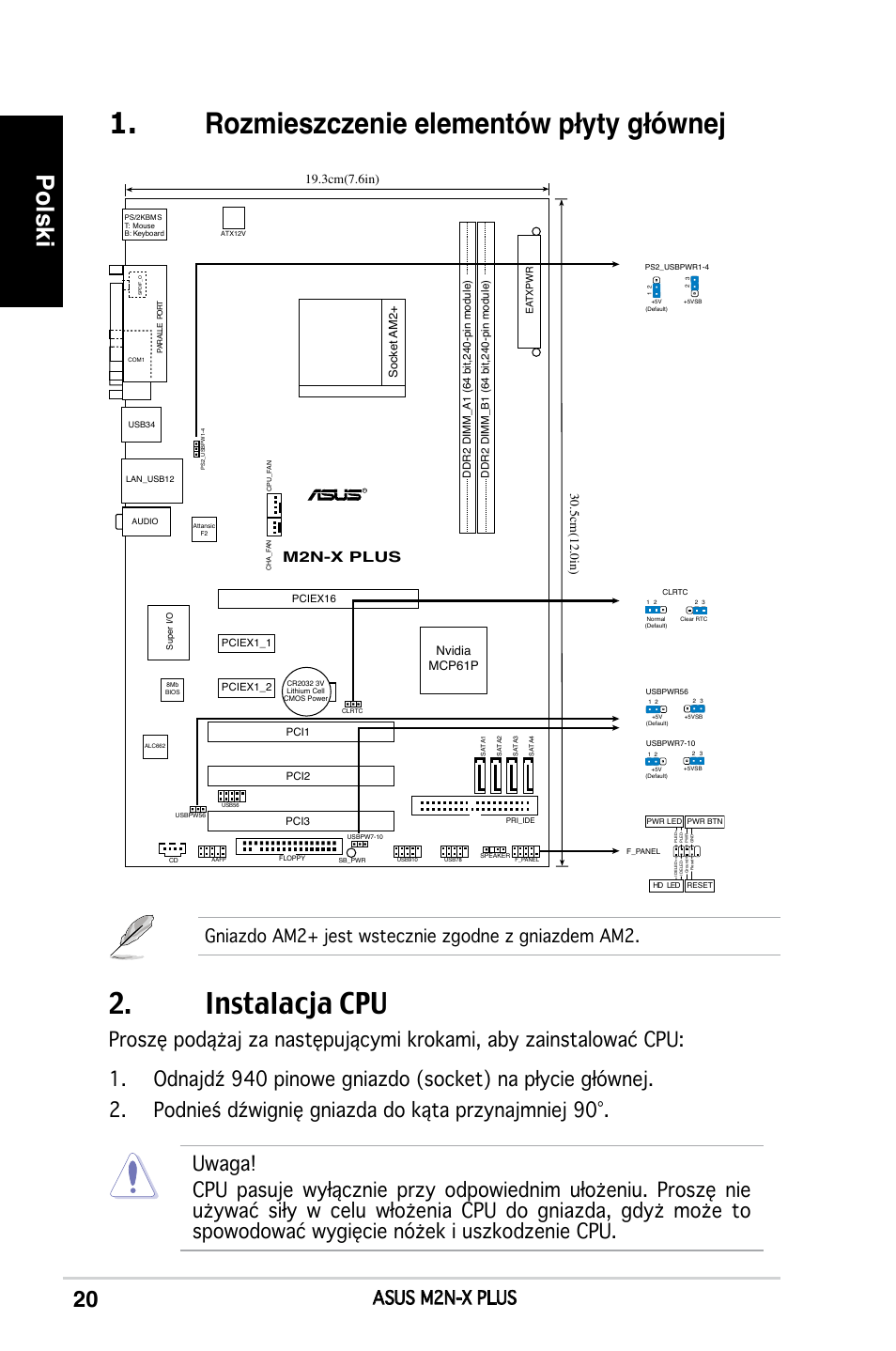 Polski, Asus m2n-x plus, Gniazdo am2+ jest wstecznie zgodne z gniazdem am2 | M2n-x plus, Nvidia mcp61p | Asus M2N-X PLUS User Manual | Page 20 / 38