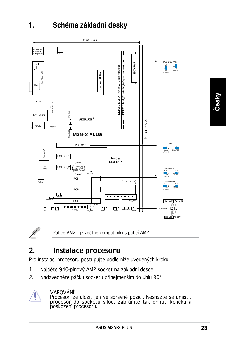 Schéma základní desky 2. instalace procesoru, Česky, Asus m2n-x plus | Patice am2+ je zpětně kompatibilní s paticí am2, M2n-x plus, Nvidia mcp61p | Asus M2N-X PLUS User Manual | Page 23 / 38