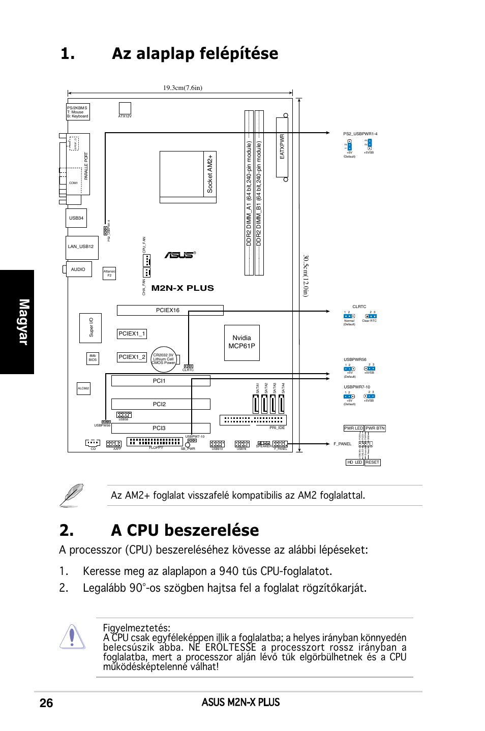 Az alaplap felépítése 2. a cpu beszerelése, Magyar, Asus m2n-x plus | M2n-x plus, Nvidia mcp61p | Asus M2N-X PLUS User Manual | Page 26 / 38