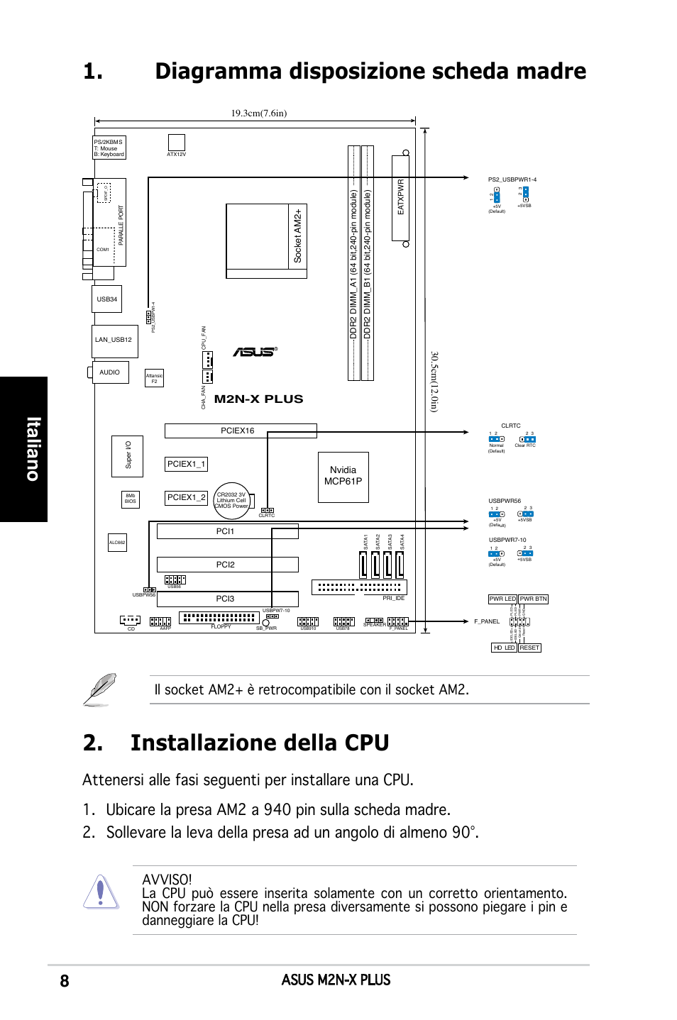 Italiano, Asus m2n-x plus, M2n-x plus | Nvidia mcp61p | Asus M2N-X PLUS User Manual | Page 8 / 38