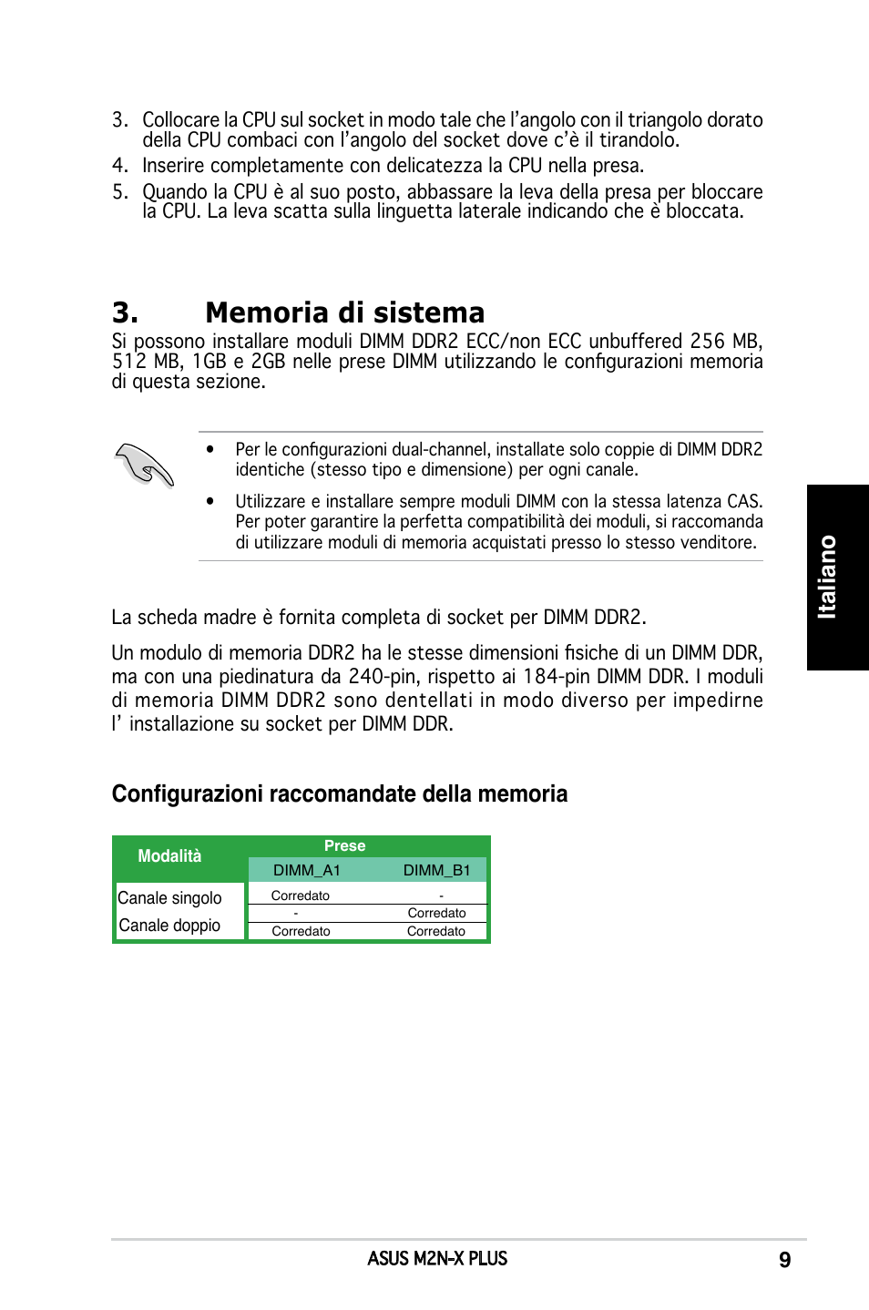 Italiano | Asus M2N-X PLUS User Manual | Page 9 / 38