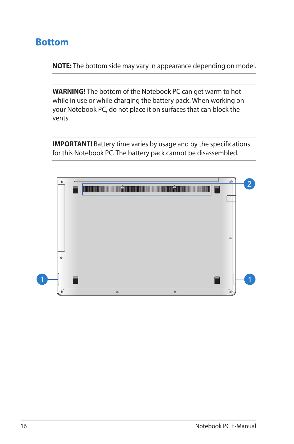 Bottom | Asus UX52VS User Manual | Page 16 / 104