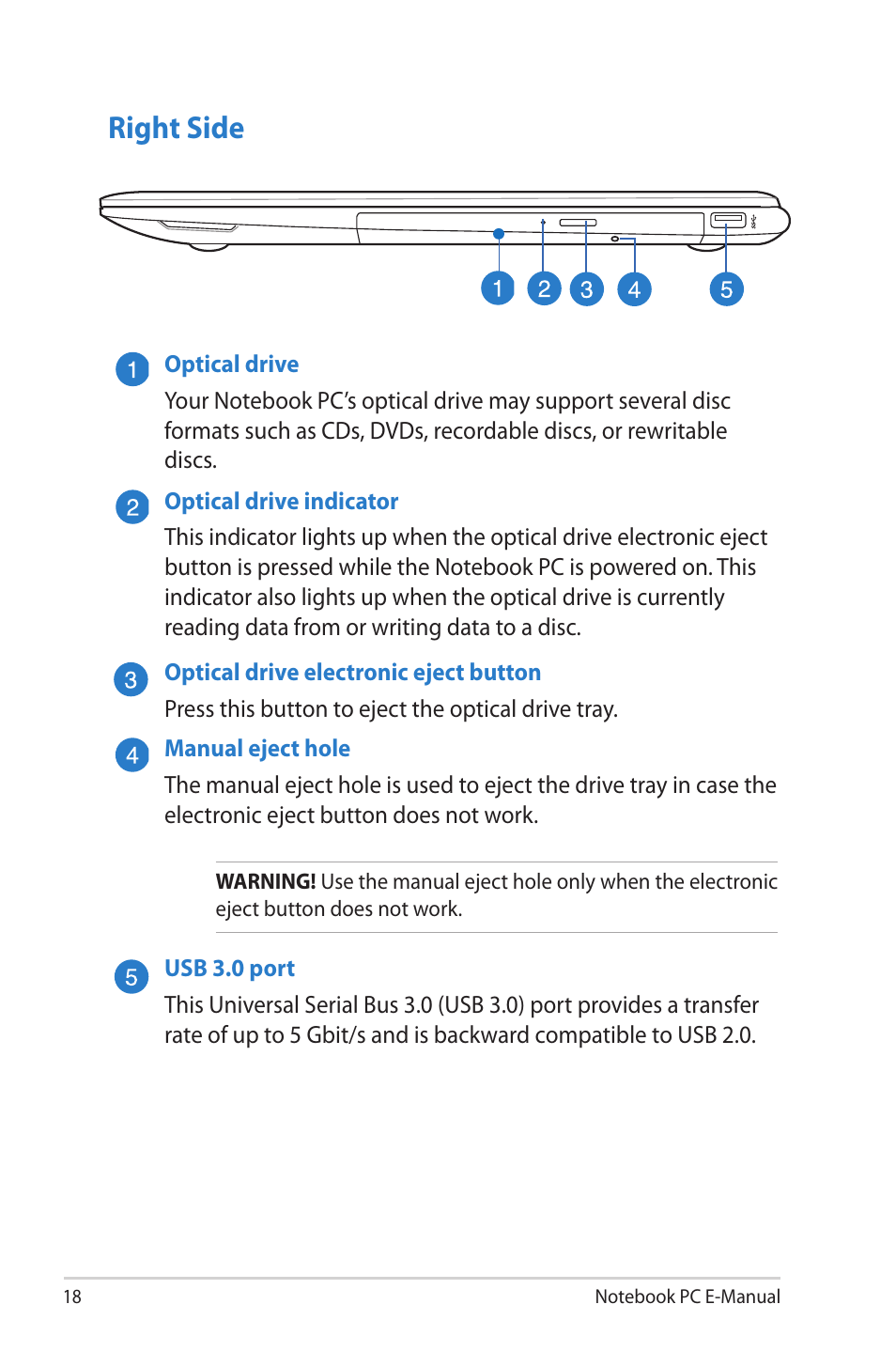 Right side | Asus UX52VS User Manual | Page 18 / 104