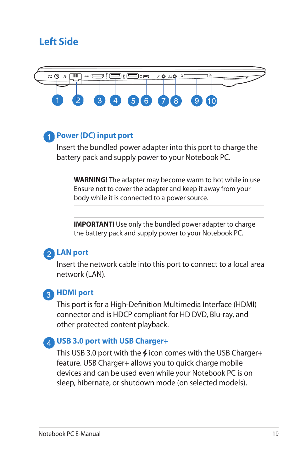 Left side | Asus UX52VS User Manual | Page 19 / 104