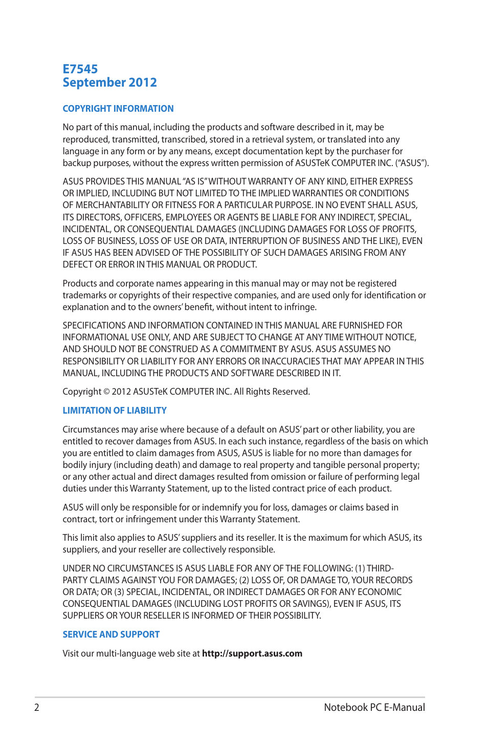 Asus UX52VS User Manual | Page 2 / 104