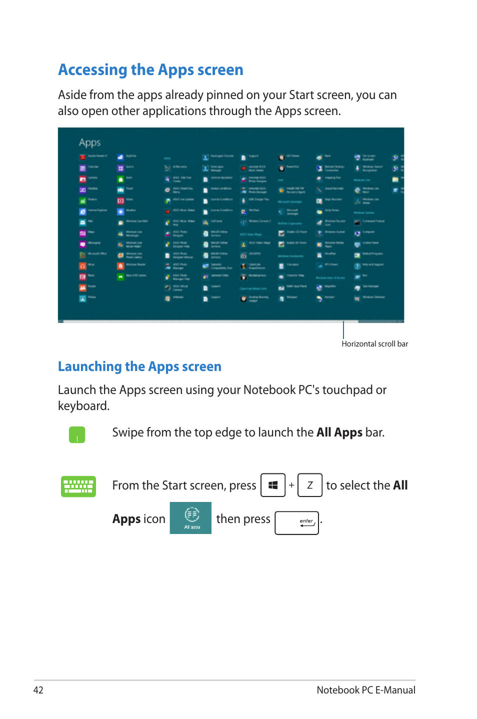 Accessing the apps screen | Asus UX52VS User Manual | Page 42 / 104