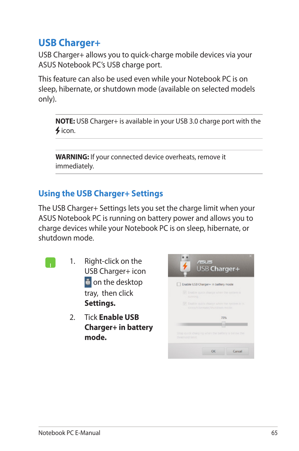 Usb charger | Asus UX52VS User Manual | Page 65 / 104