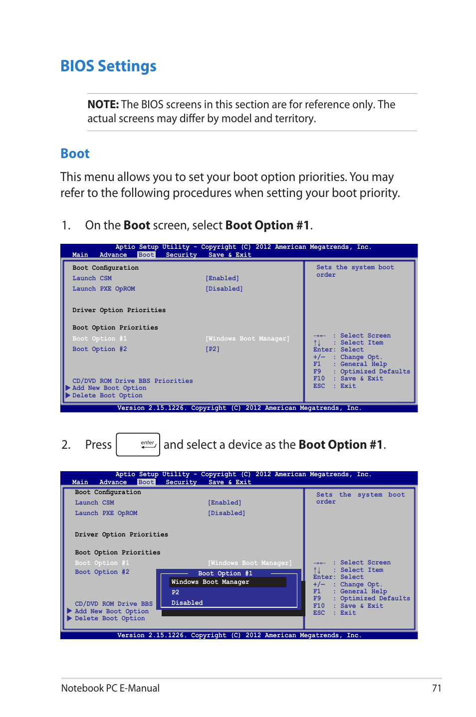 Bios settings, Boot | Asus UX52VS User Manual | Page 71 / 104