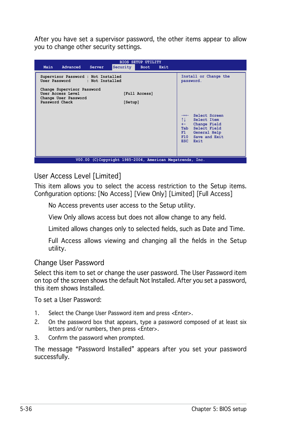 User access level [limited, Change user password | Asus RS161-E4/PA2 User Manual | Page 100 / 126