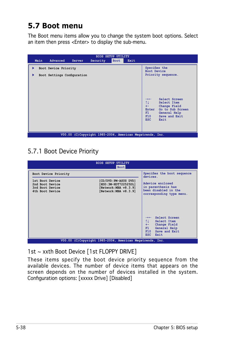 7 boot menu, 1 boot device priority, 1st ~ xxth boot device [1st floppy drive | 38 chapter 5: bios setup | Asus RS161-E4/PA2 User Manual | Page 102 / 126