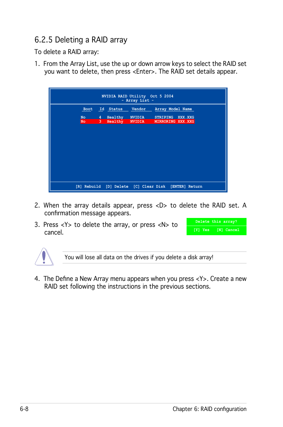 5 deleting a raid array | Asus RS161-E4/PA2 User Manual | Page 114 / 126