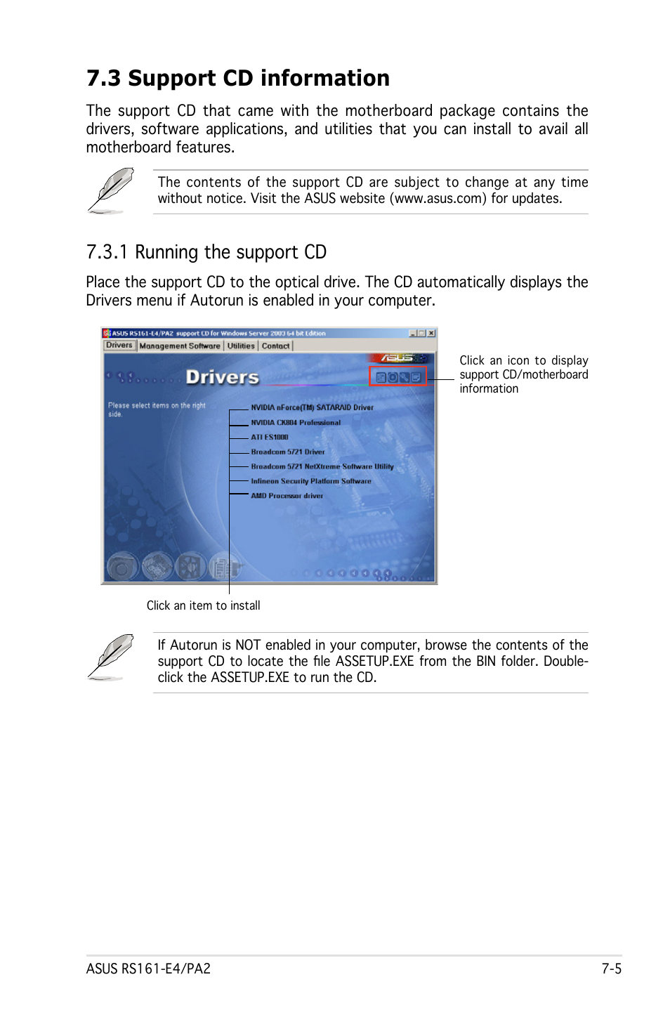 3 support cd information, 1 running the support cd | Asus RS161-E4/PA2 User Manual | Page 123 / 126