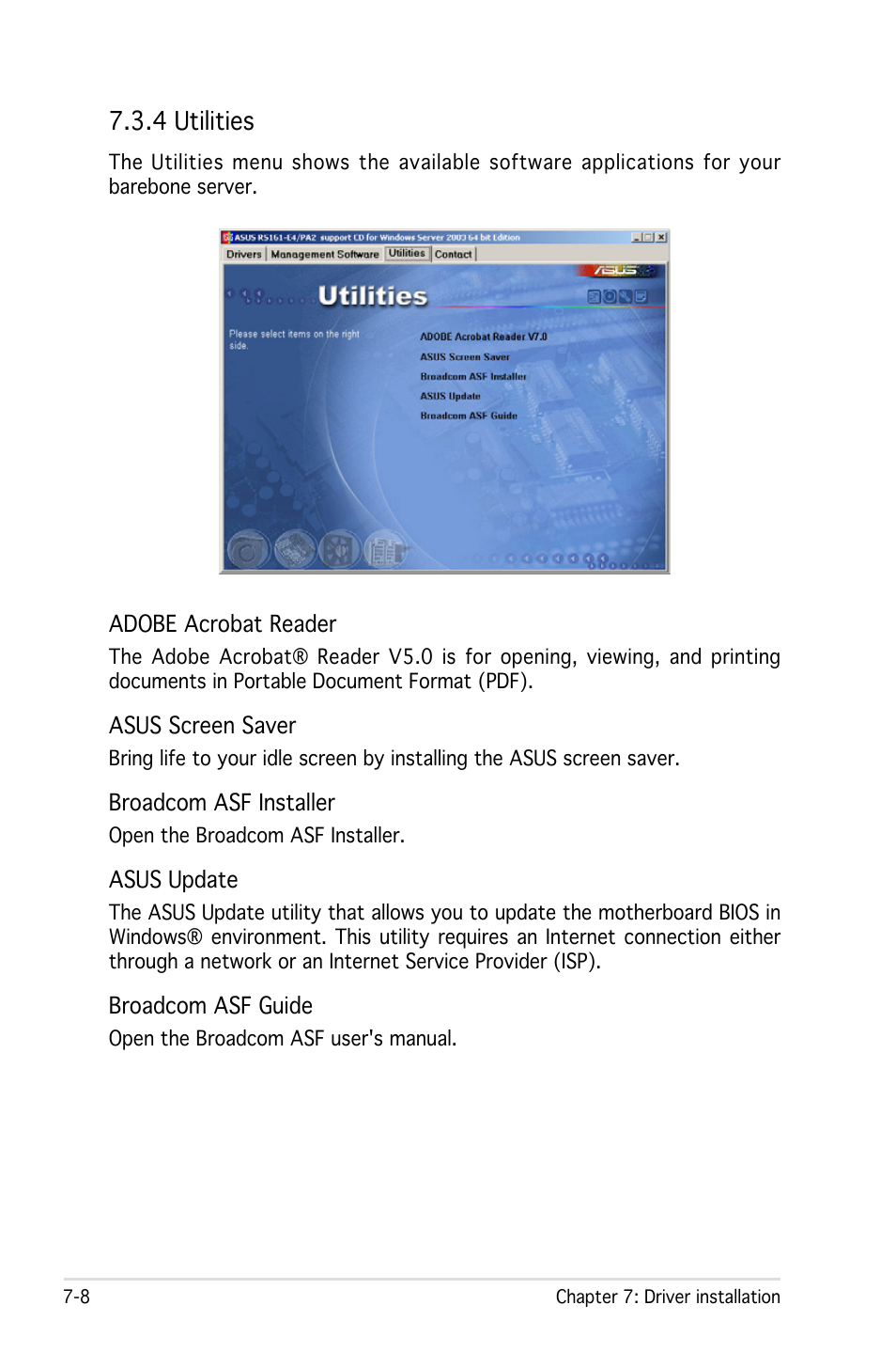 4 utilities | Asus RS161-E4/PA2 User Manual | Page 126 / 126