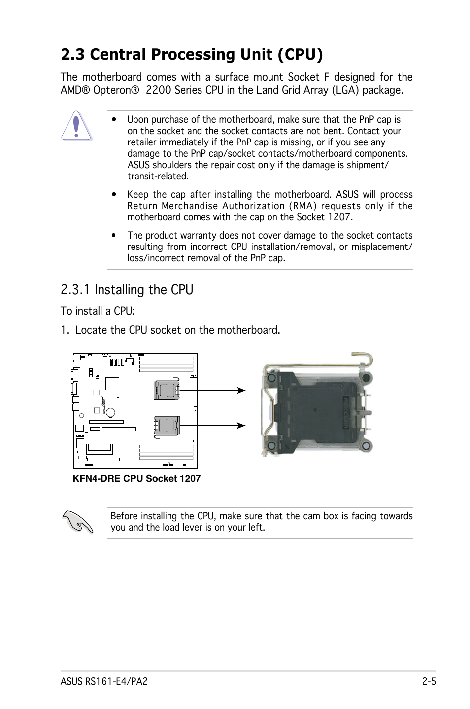 3 central processing unit (cpu), 1 installing the cpu | Asus RS161-E4/PA2 User Manual | Page 21 / 126