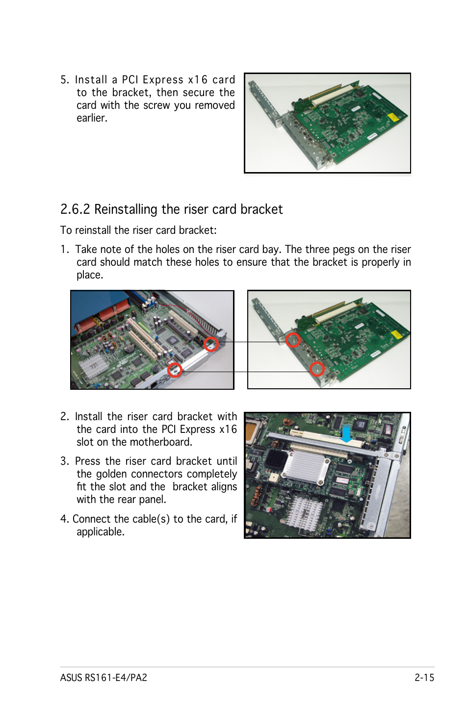 2 reinstalling the riser card bracket | Asus RS161-E4/PA2 User Manual | Page 31 / 126