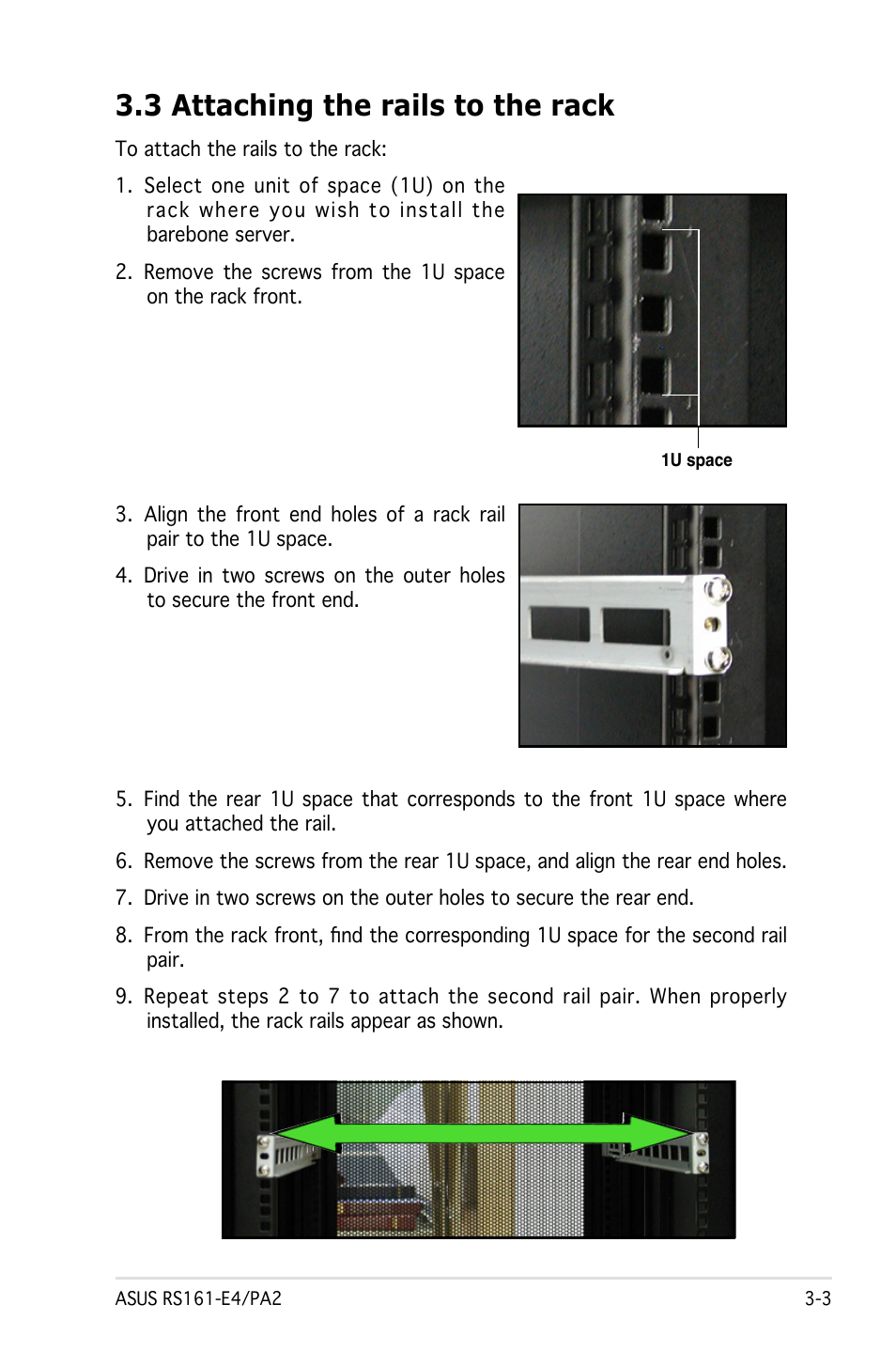 3 attaching the rails to the rack | Asus RS161-E4/PA2 User Manual | Page 45 / 126