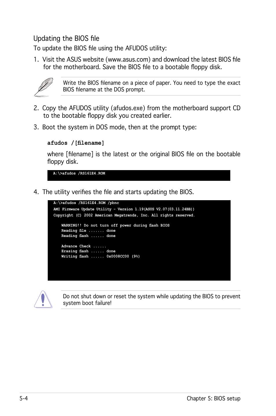 Updating the bios file | Asus RS161-E4/PA2 User Manual | Page 68 / 126