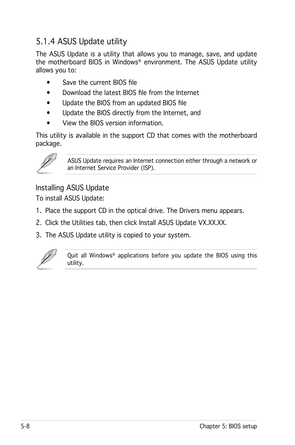 4 asus update utility, Installing asus update | Asus RS161-E4/PA2 User Manual | Page 72 / 126