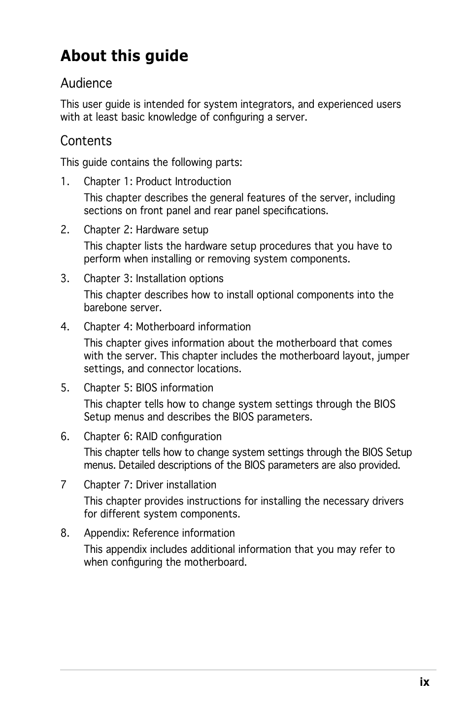 Asus RS161-E4/PA2 User Manual | Page 9 / 126