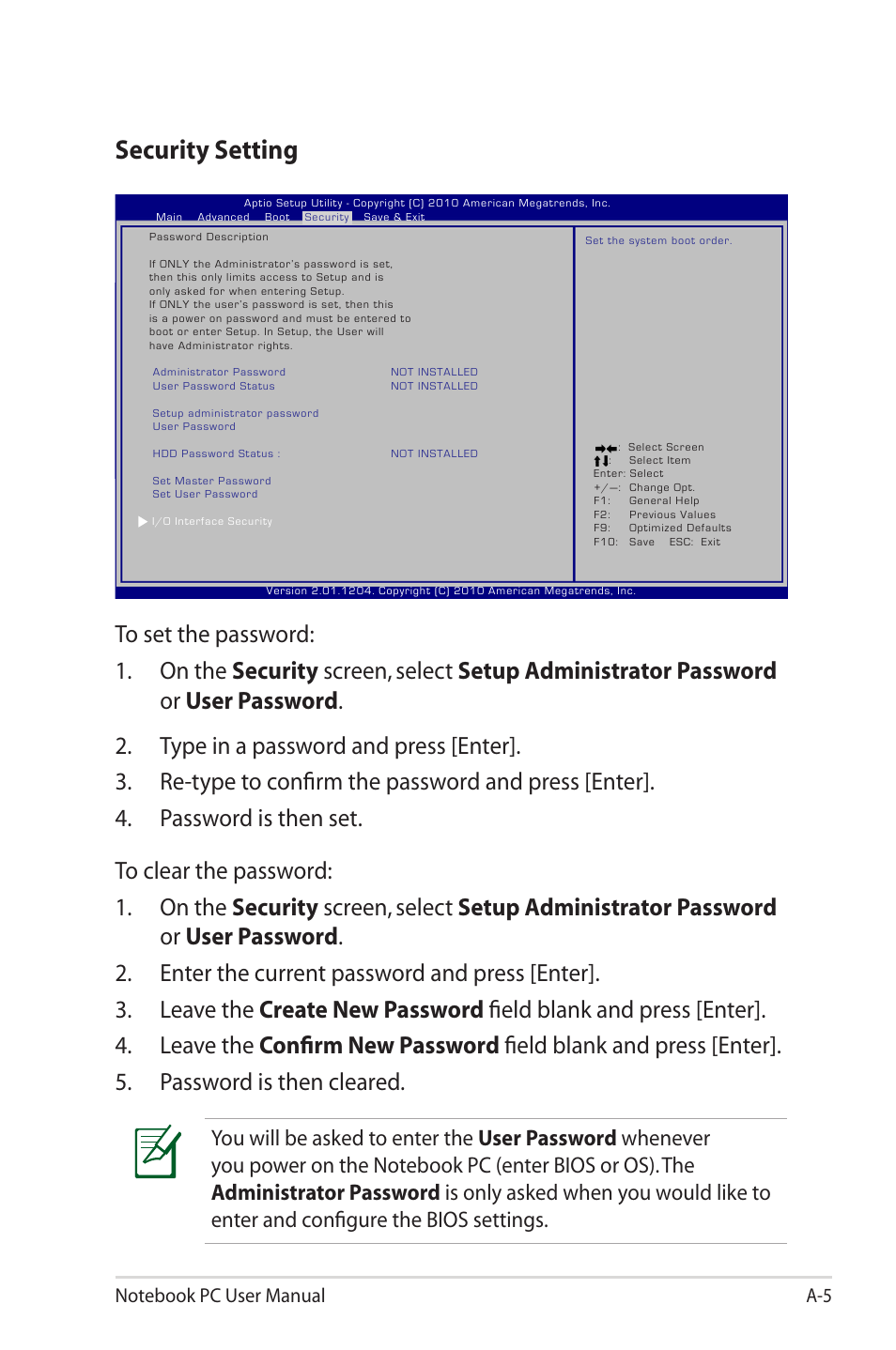 Security setting | Asus R900VM User Manual | Page 85 / 122