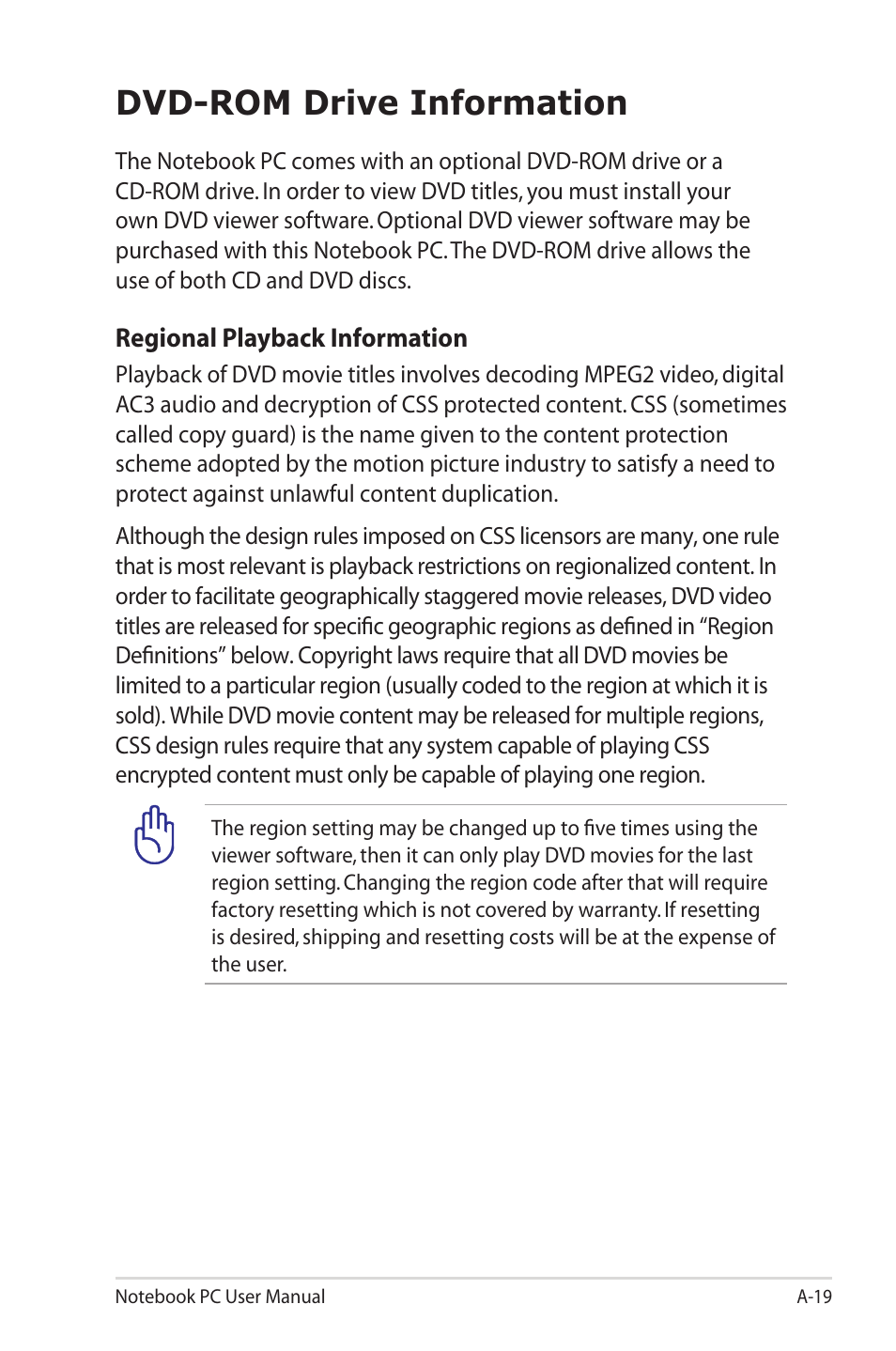 Dvd-rom drive information | Asus R900VM User Manual | Page 99 / 122