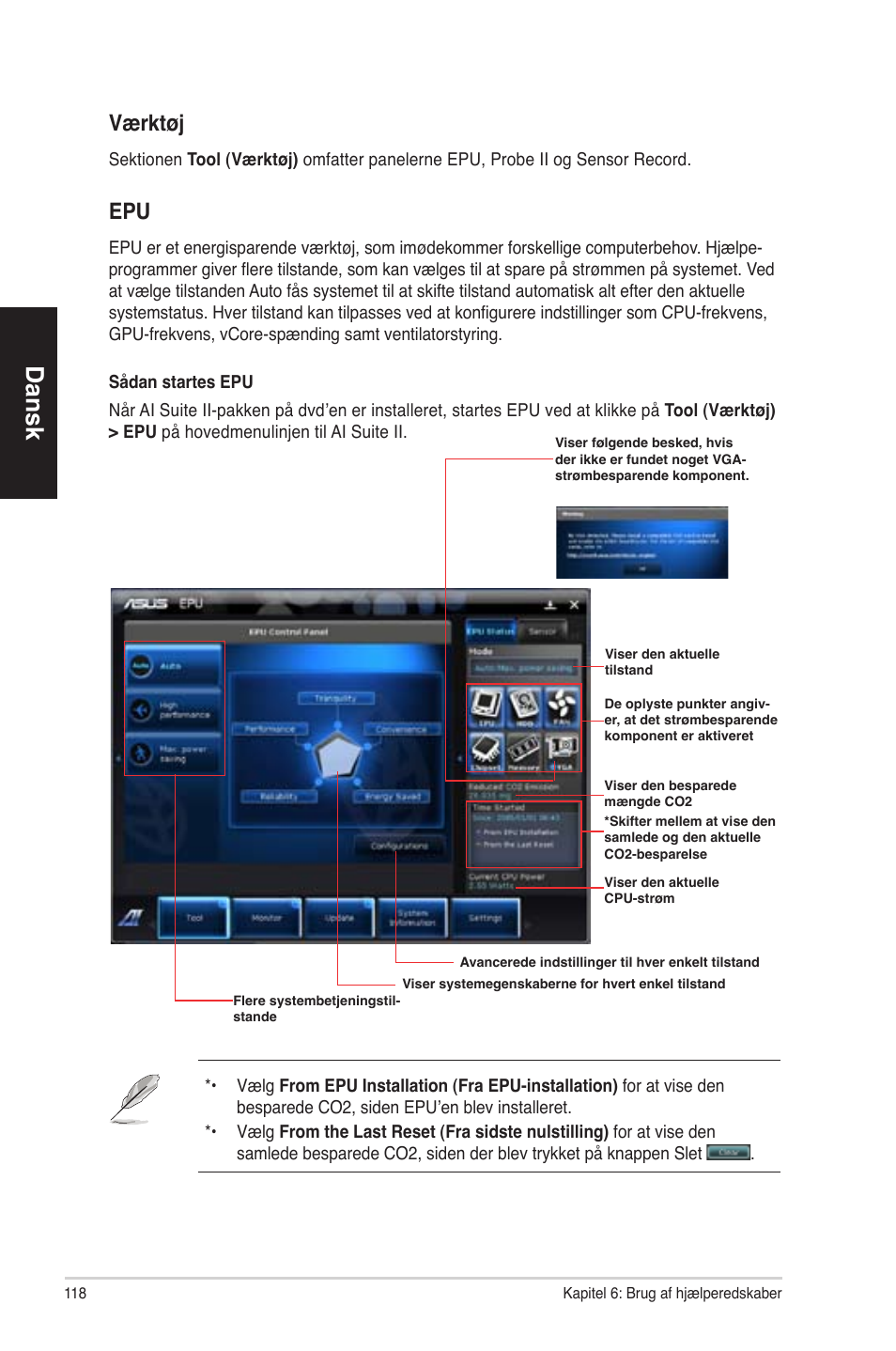 Dansk, Værktøj | Asus CM1630 User Manual | Page 118 / 340