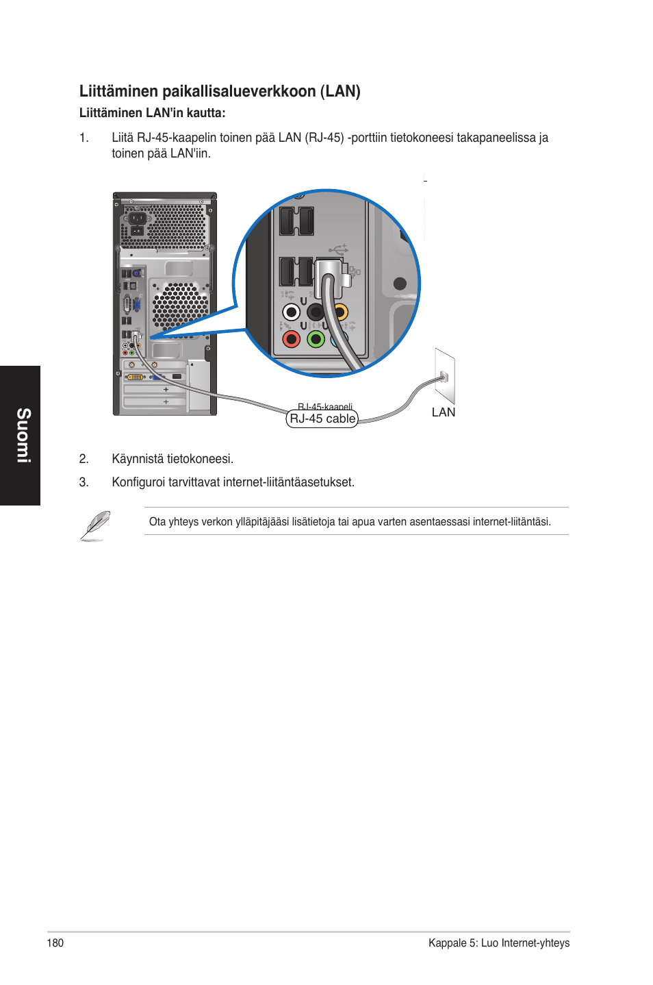 Suomi, Liittäminen paikallisalueverkkoon �lan | Asus CM1630 User Manual | Page 180 / 340