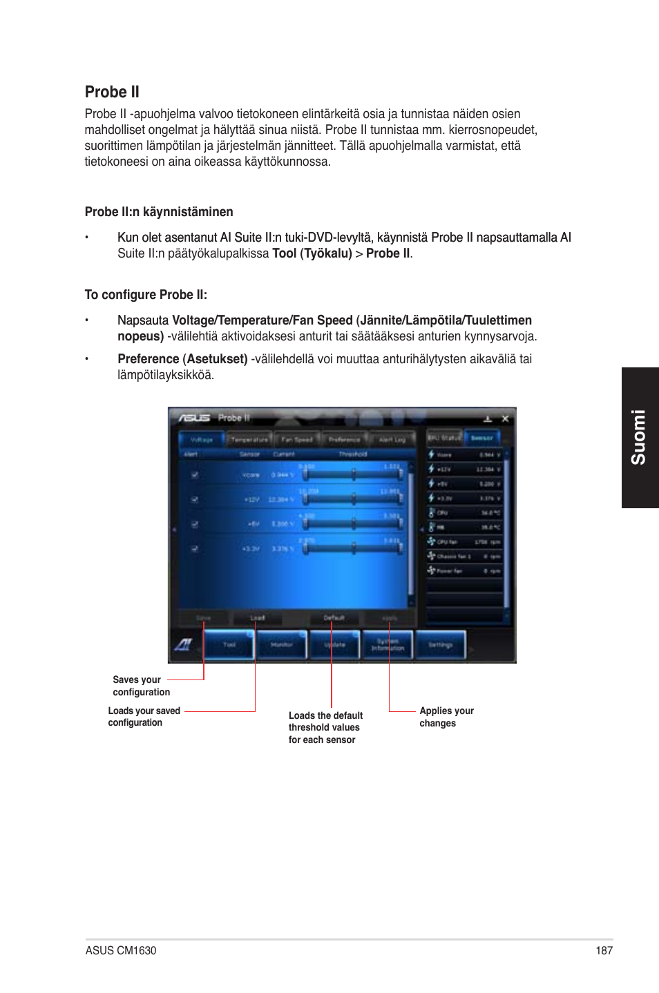 Suomi, Probe ii | Asus CM1630 User Manual | Page 187 / 340