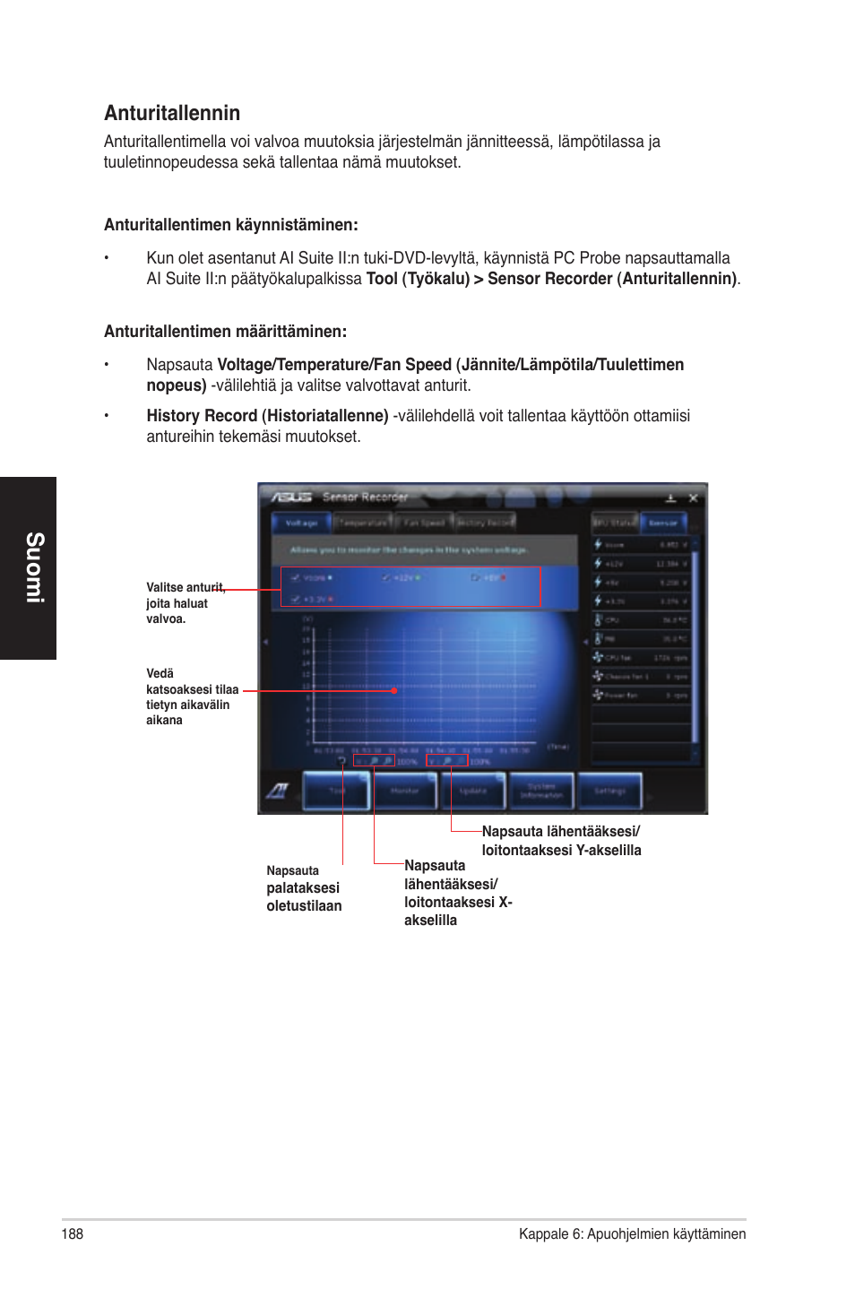 Suomi, Anturitallennin | Asus CM1630 User Manual | Page 188 / 340