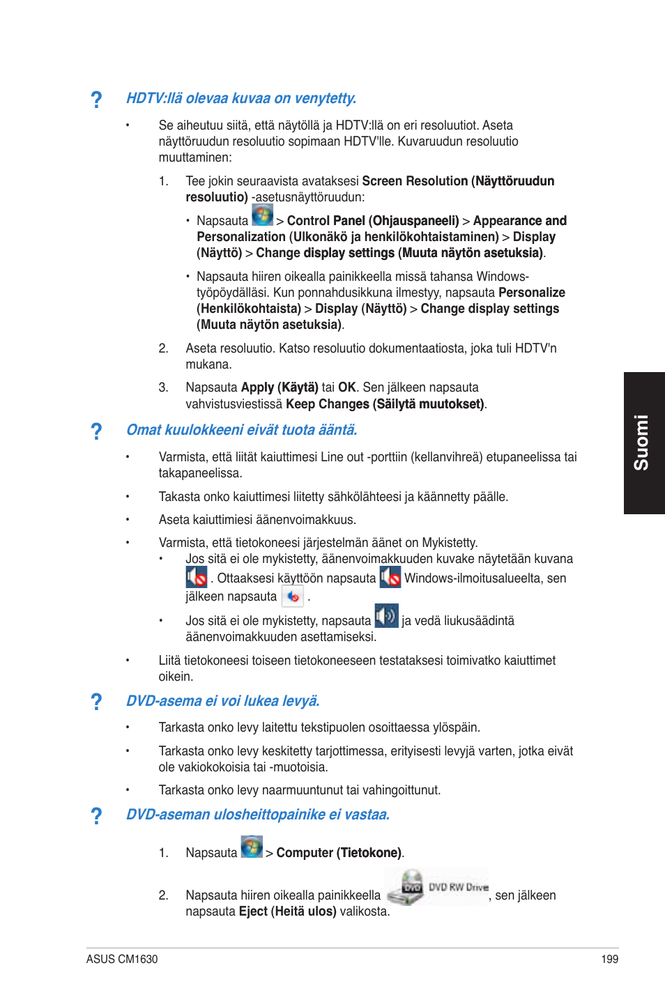 Suomi | Asus CM1630 User Manual | Page 199 / 340