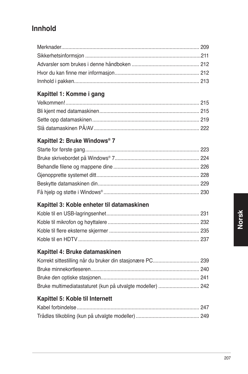 Innhold, No ��sk | Asus CM1630 User Manual | Page 207 / 340