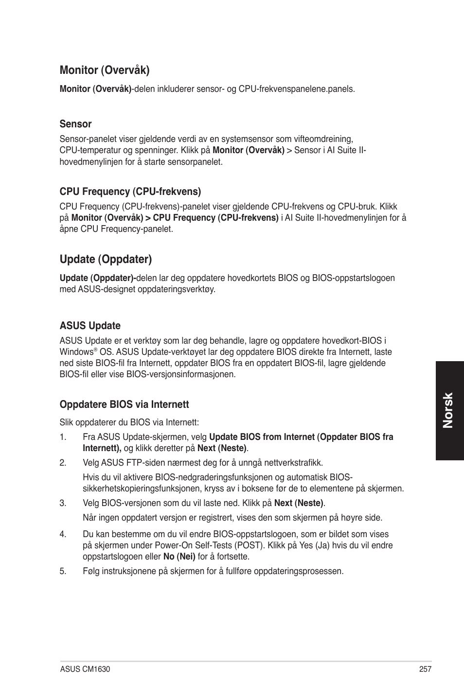 No ��sk, Monito�� �ove��våk, Upd�te �oppd�te | Asus CM1630 User Manual | Page 257 / 340