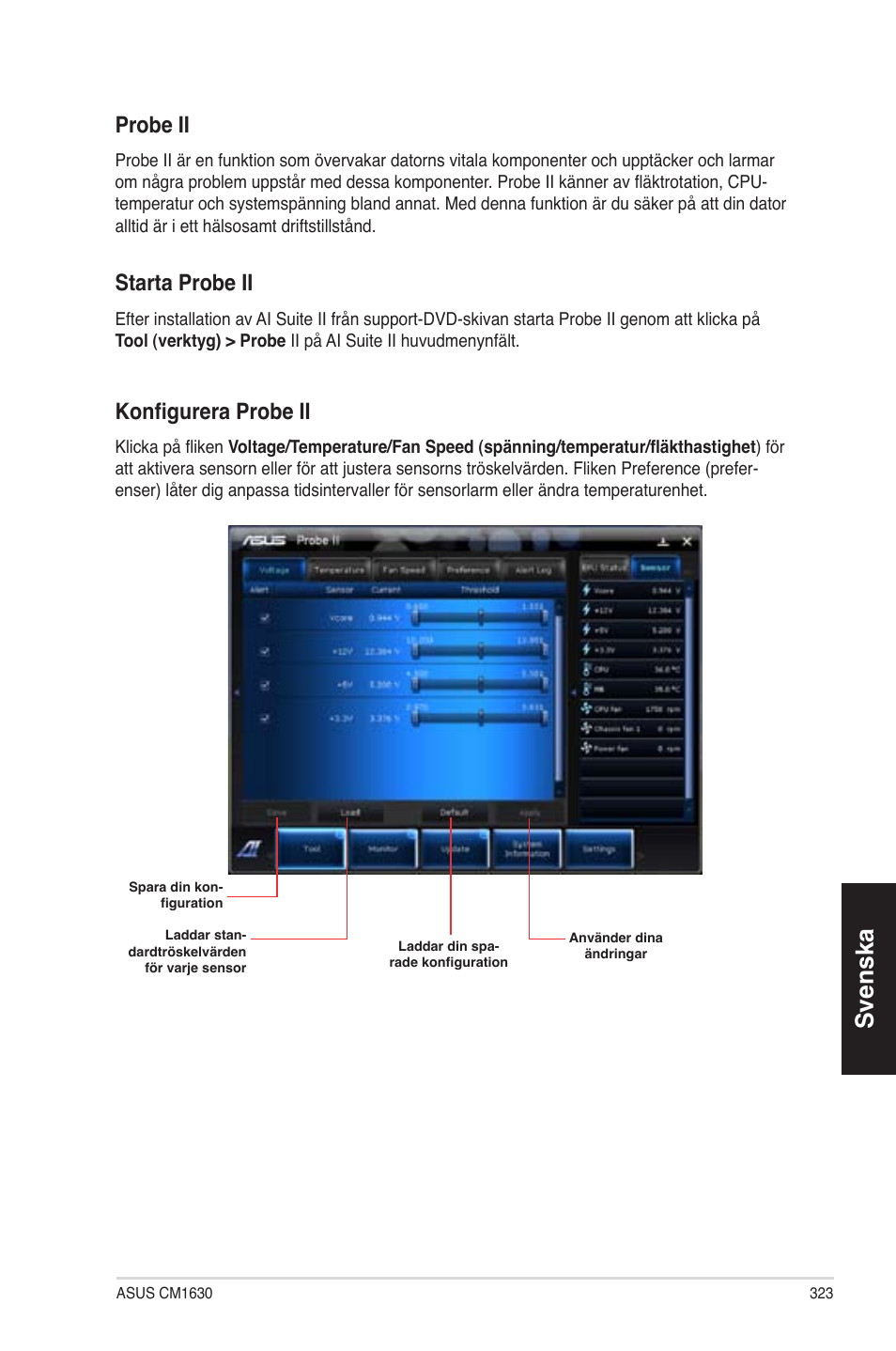 Svenska, Probe ii, Starta probe ii | Konfigurera probe ii | Asus CM1630 User Manual | Page 323 / 340